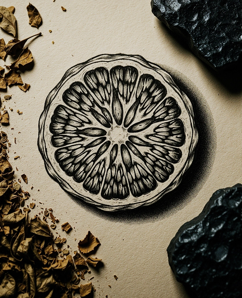 Ginseng root cross-section sketch